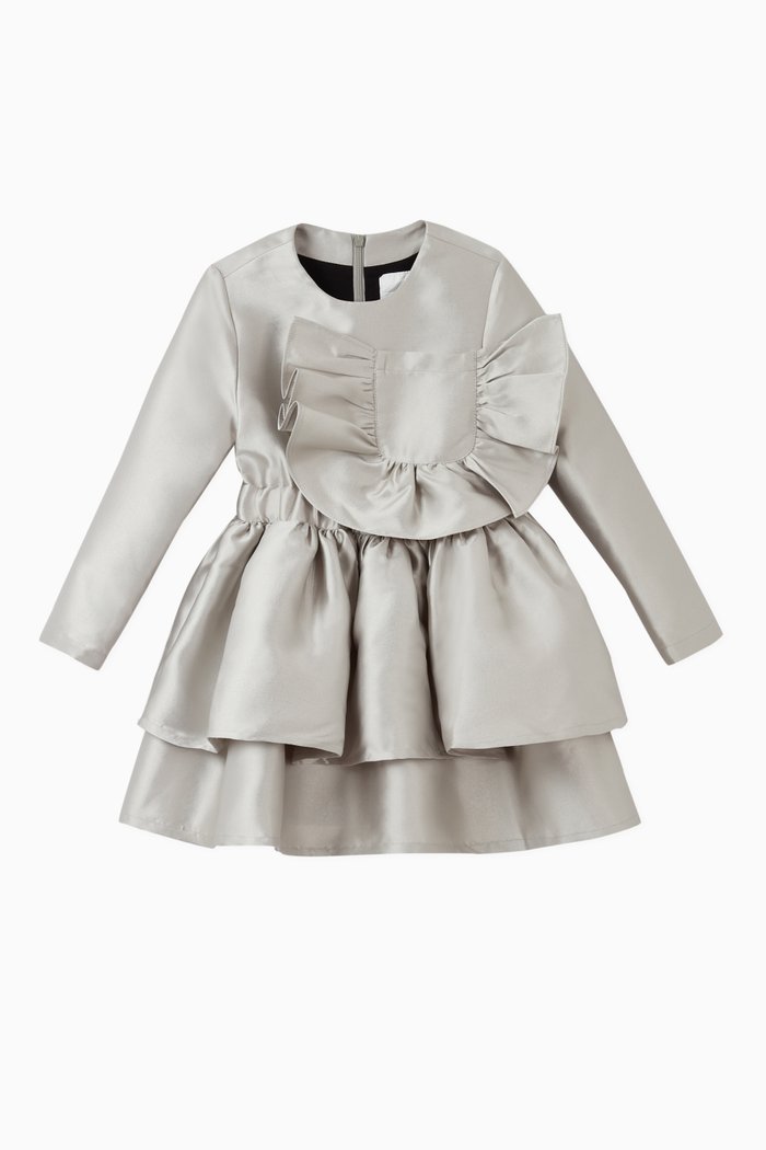 Gloss Satin Layered Dress, Silver