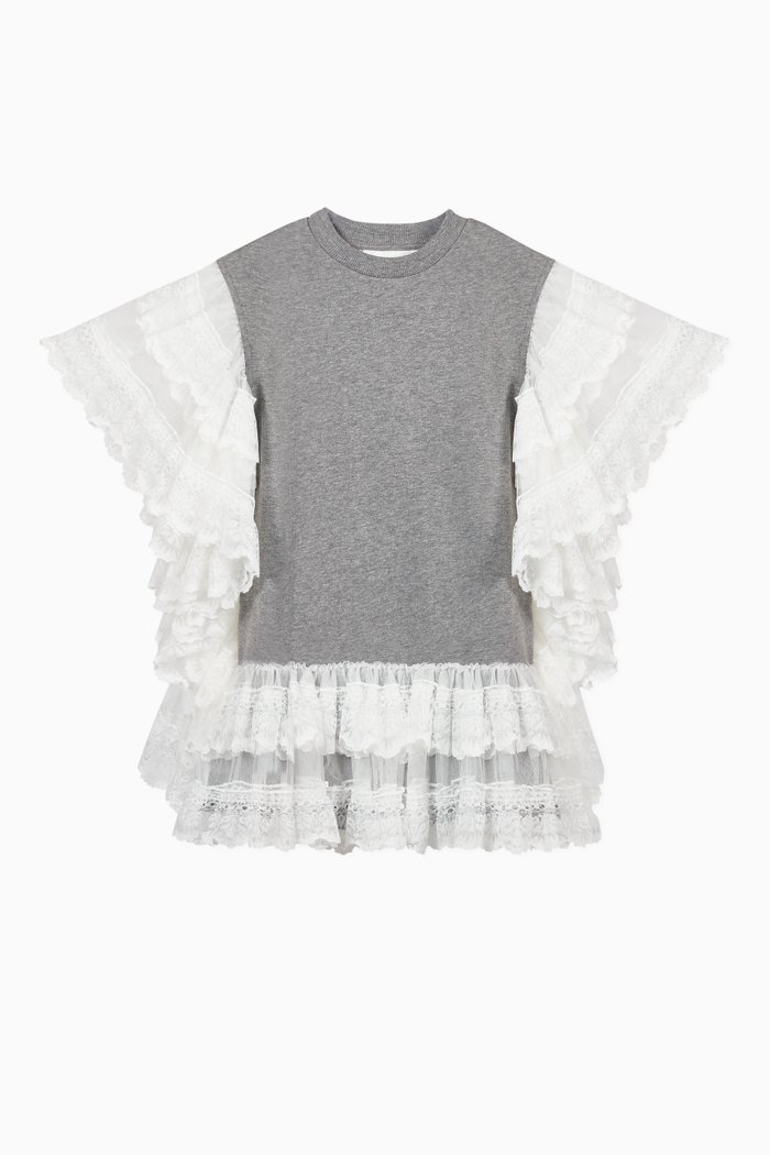 

Broderie Cape Jersey Dress, Grey
