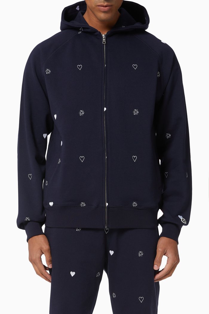 Heart & Mind Monogram Cotton Hoodie, Blue