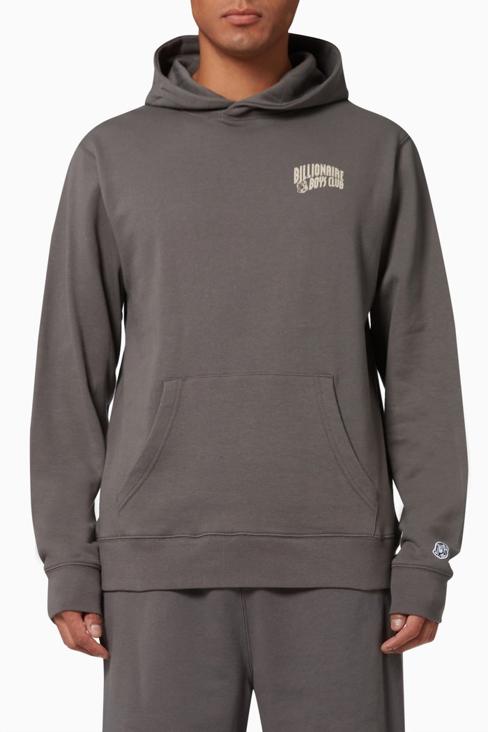 

Small Arch Logo Hoodie in Cotton, Grey