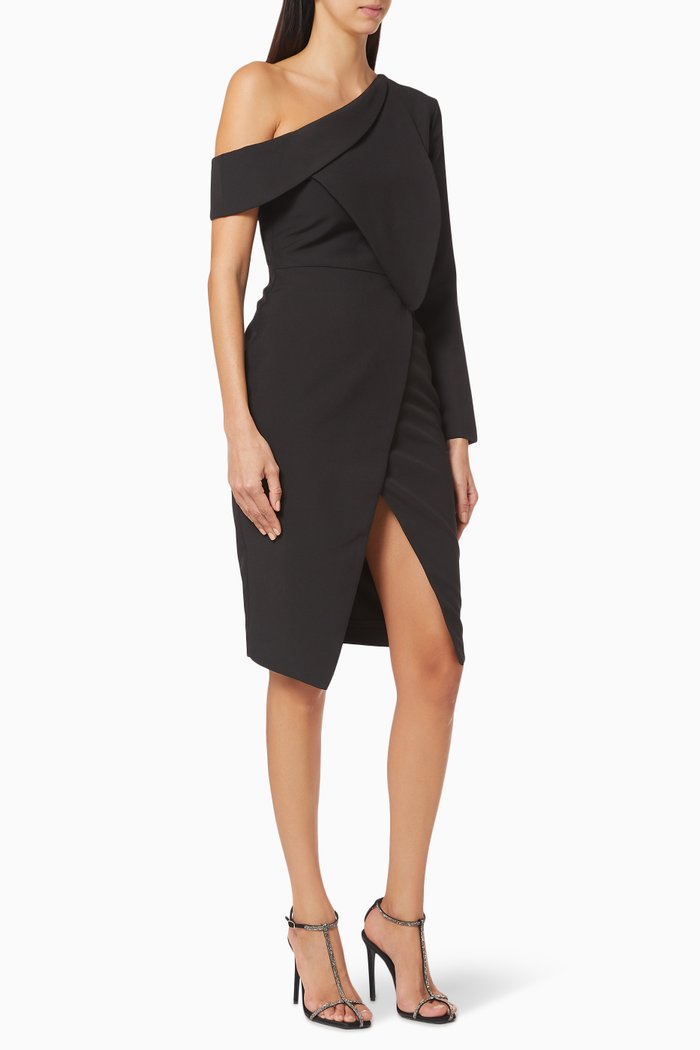 

Folded Wrap Midi Dress, Black