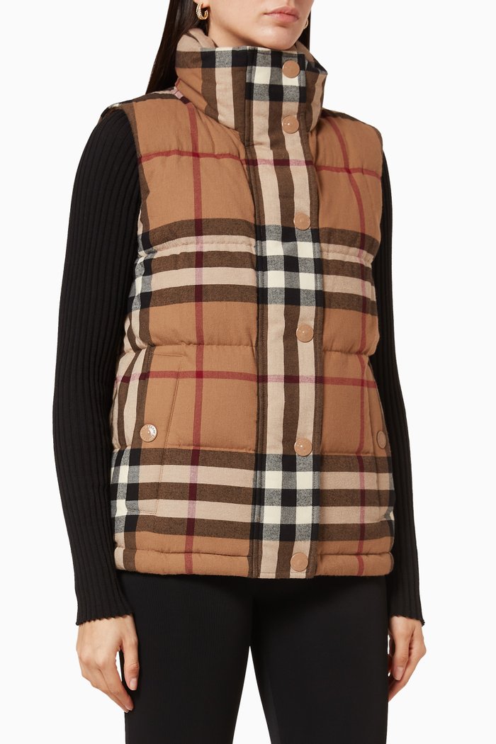 

Check Cotton Flannel Puffer Gilet, Brown