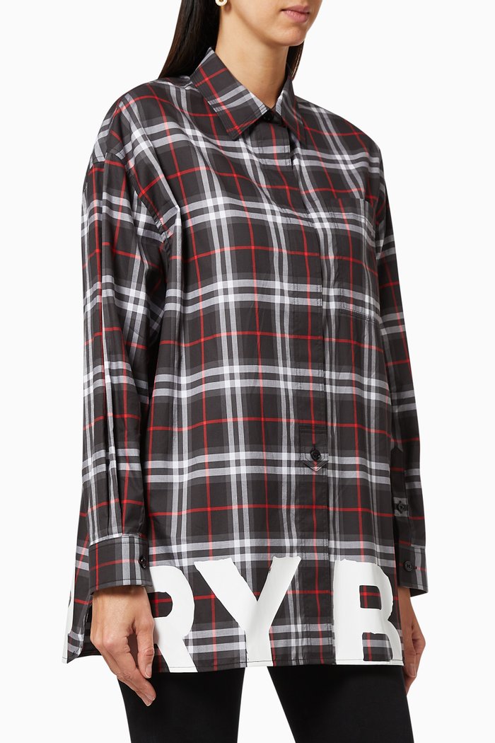

Logo Check Cotton Poplin Shirt, Black
