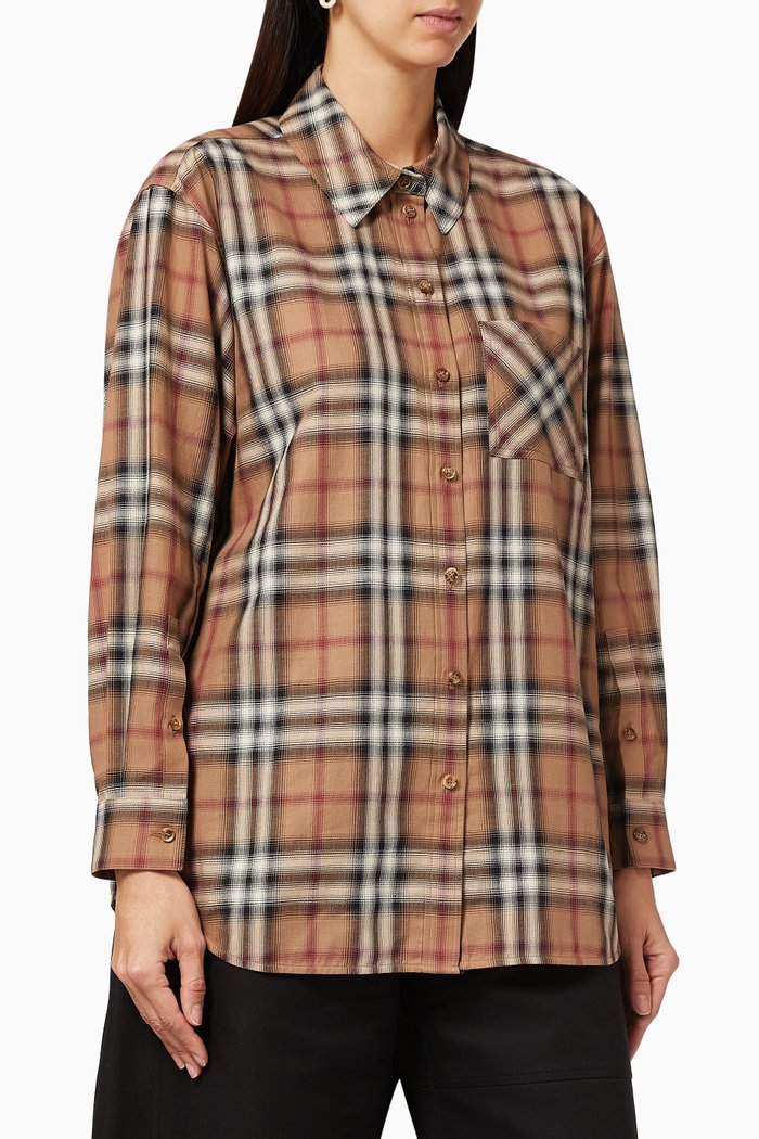 

Ombré Check Cotton Twill Oversized Shirt, Neutral