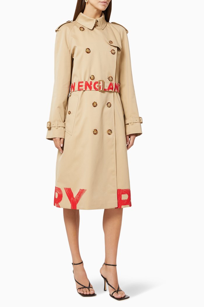 

Logo Cotton Gabardine Trench Coat, Neutral