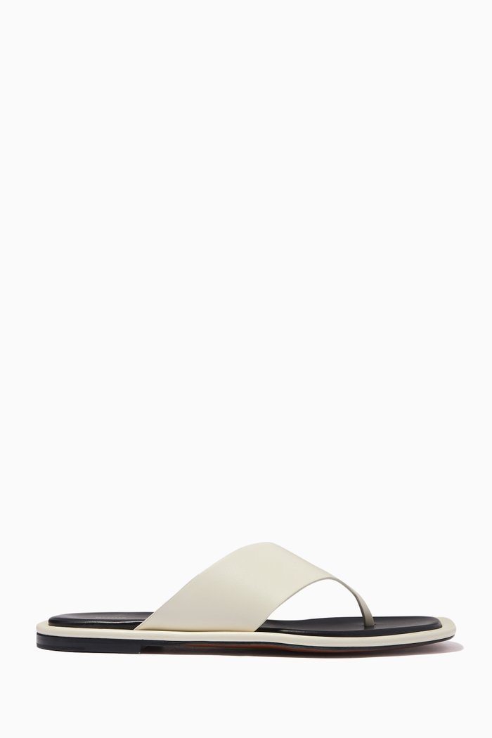 Lanke Flip-Flop Sandals in Leather, Neutral