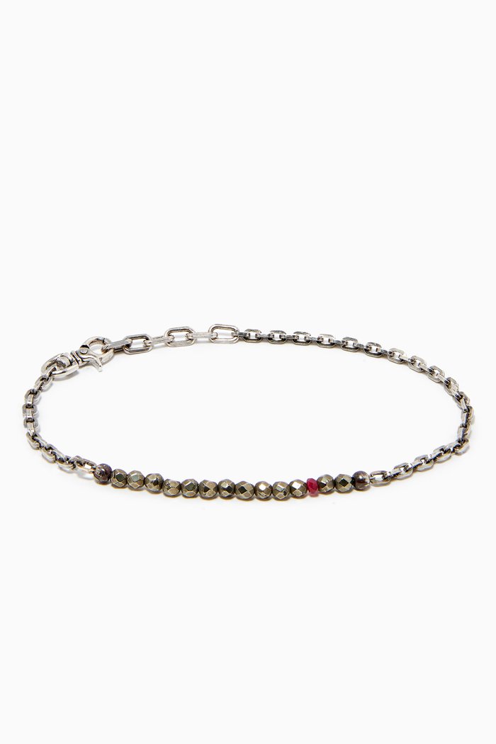 

Cable Bracelet with Pyrite & Ruby in Sterling Silver