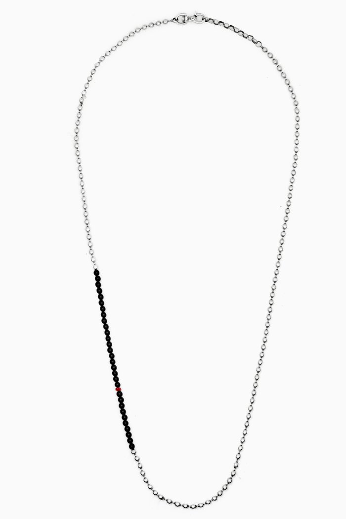 

Bead Chain Necklace with Onyx & Ruby in Sterling Silver