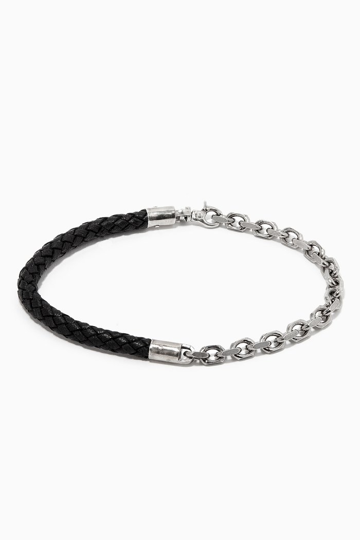Cable Bracelet in Leather & Sterling Silver