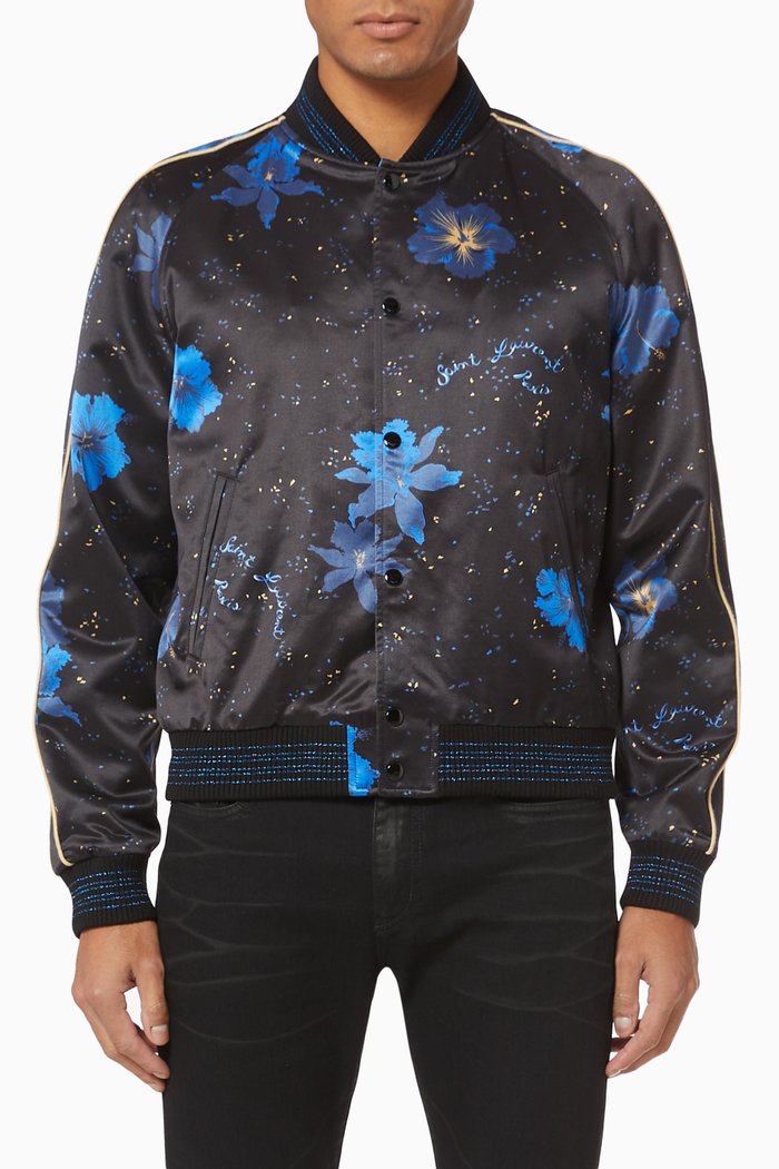 

Teddy Hibiscus Bomber Jacket, Blue