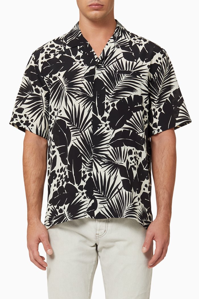 

Tropical Leaf Silk Crêpe de Chiné Shirt, Black