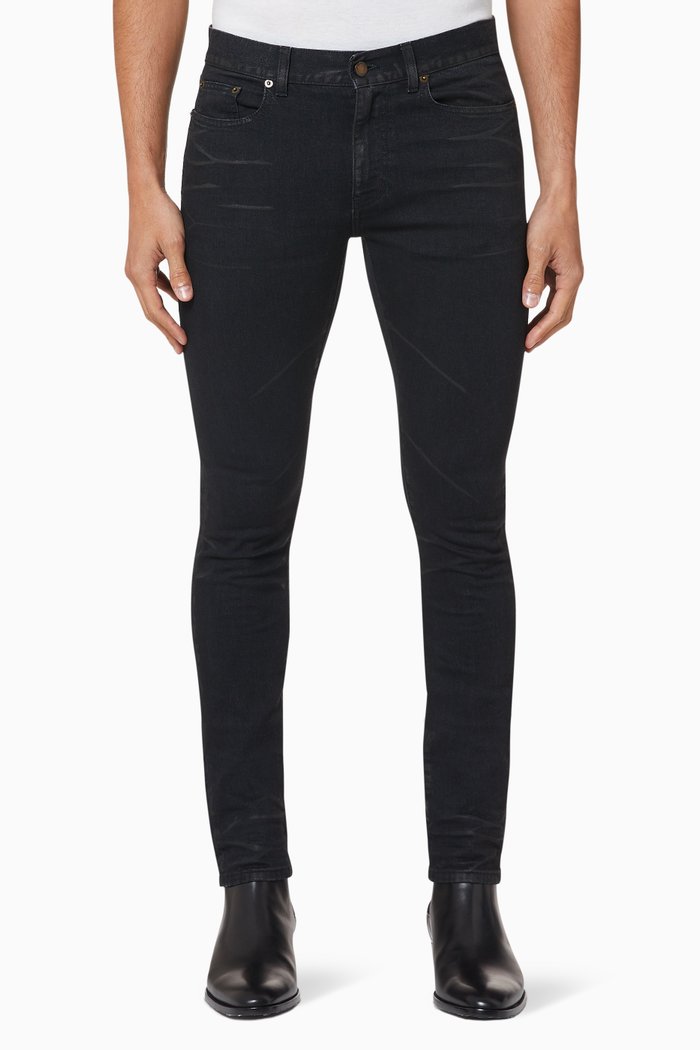 

Lightly Coated Denim Skinny Fit Jeans, Black