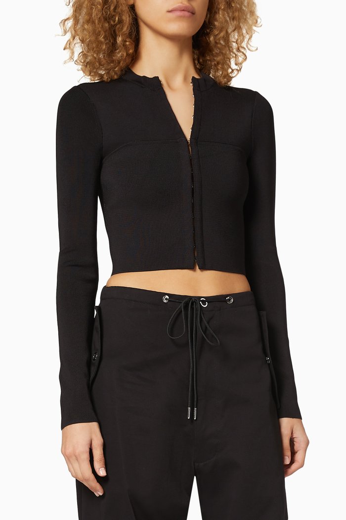

Open Neck Bustier Knit Top, Black