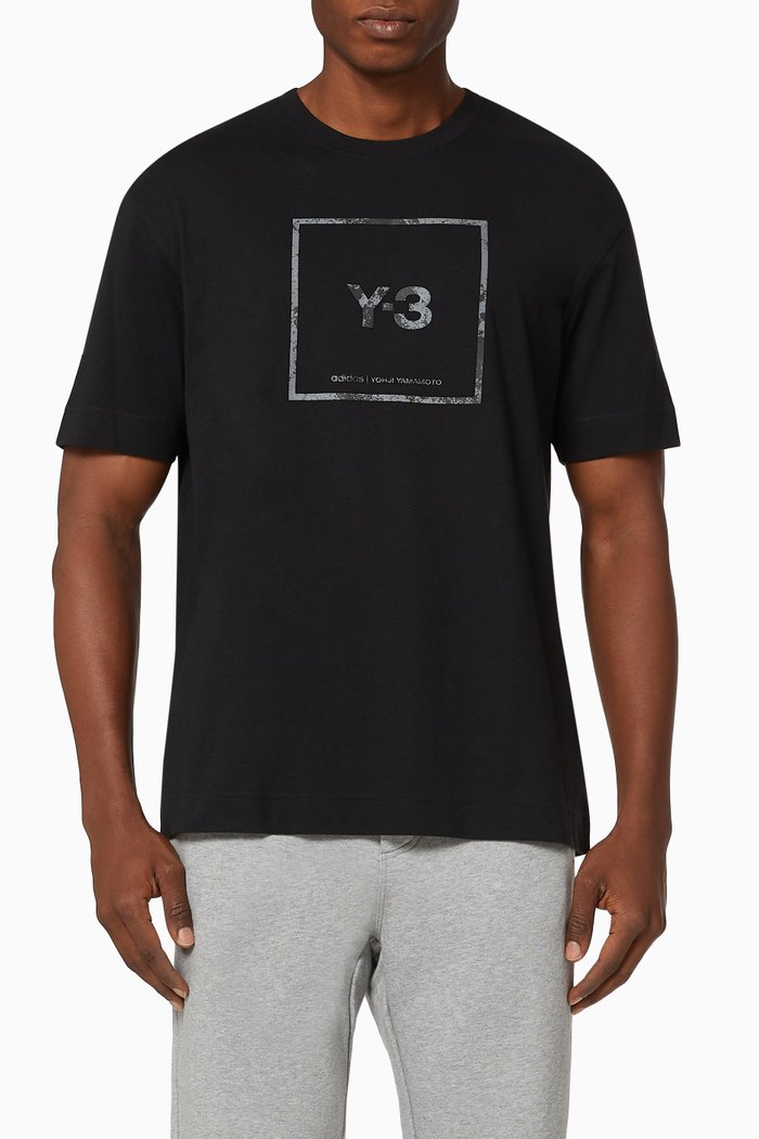 

Reflective Square Label Cotton T-shirt, Black