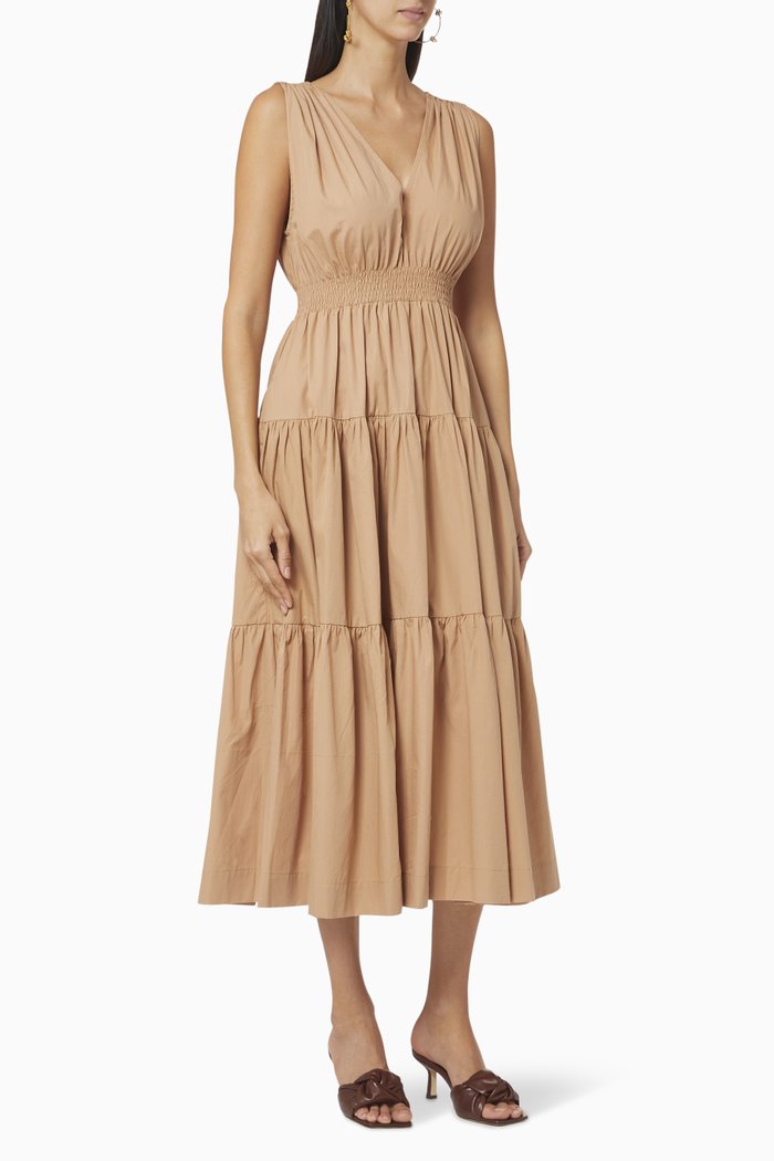 

Tiered Cotton Maxi Dress, Neutral
