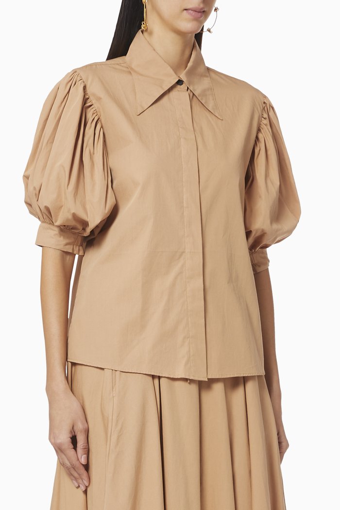 

Puff Sleeve Cotton Shirt, Neutral