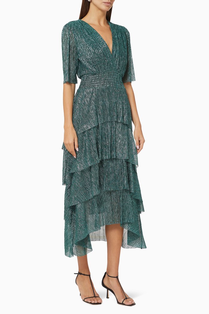 

Ruffle Tiered Lurex Dress, Green
