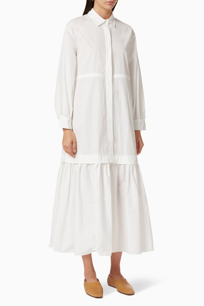 

Tiered Shirt Dress, White