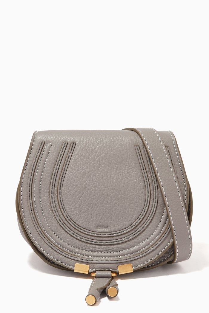 

Mini Marcie Round Saddle Bag in Small Grained Calfskin, Grey