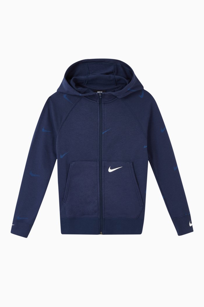 

Swoosh Zip Cotton Hoodie, Blue