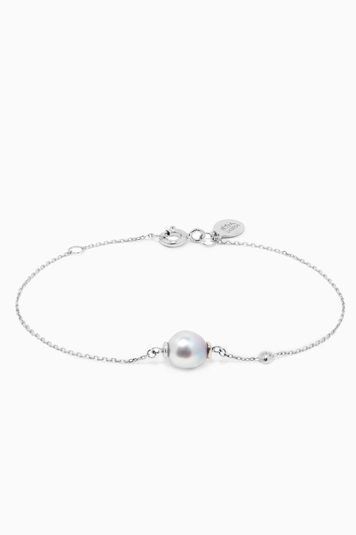 My First Pearl Diamond Bracelet in 18kt White Gold, Silver
