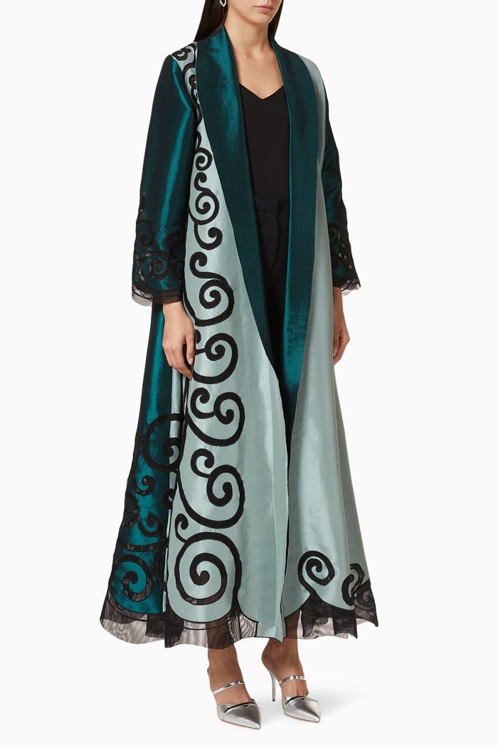 

Embroidered Silk Abaya, Green