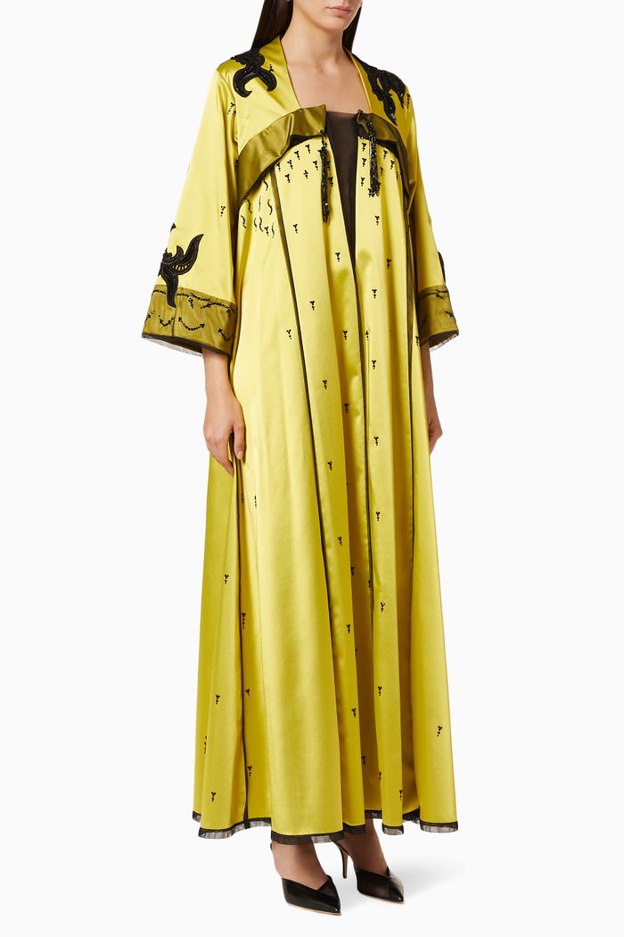 

Crystal Beaded Satin Abaya, Yellow