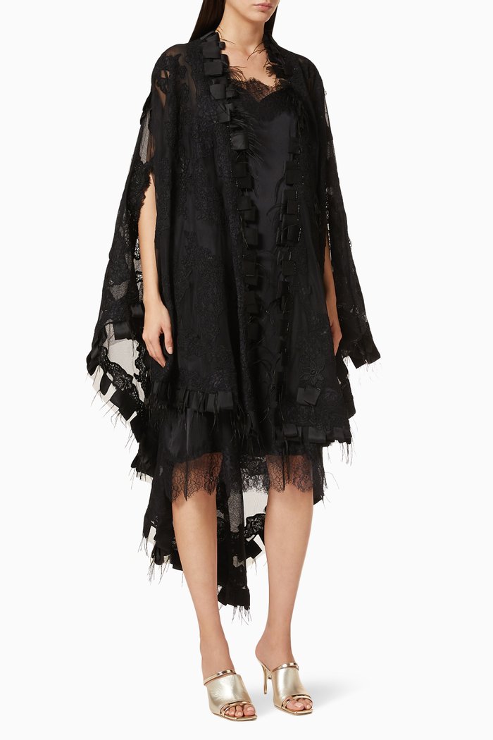 Lace Organza Abaya, Black