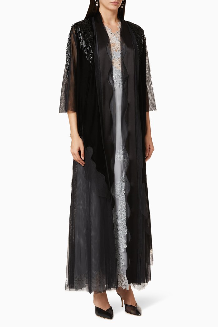 Beaded Velvet Abaya, Black