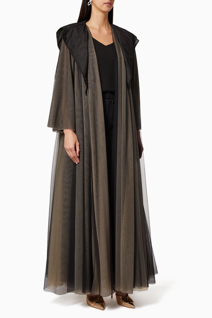 

Two Tone Coat Style Abaya, Black