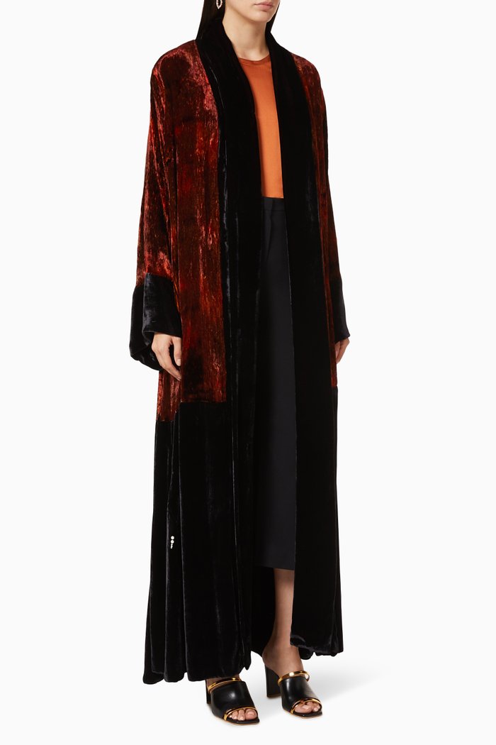 

Two Tone Velvet Abaya, Orange