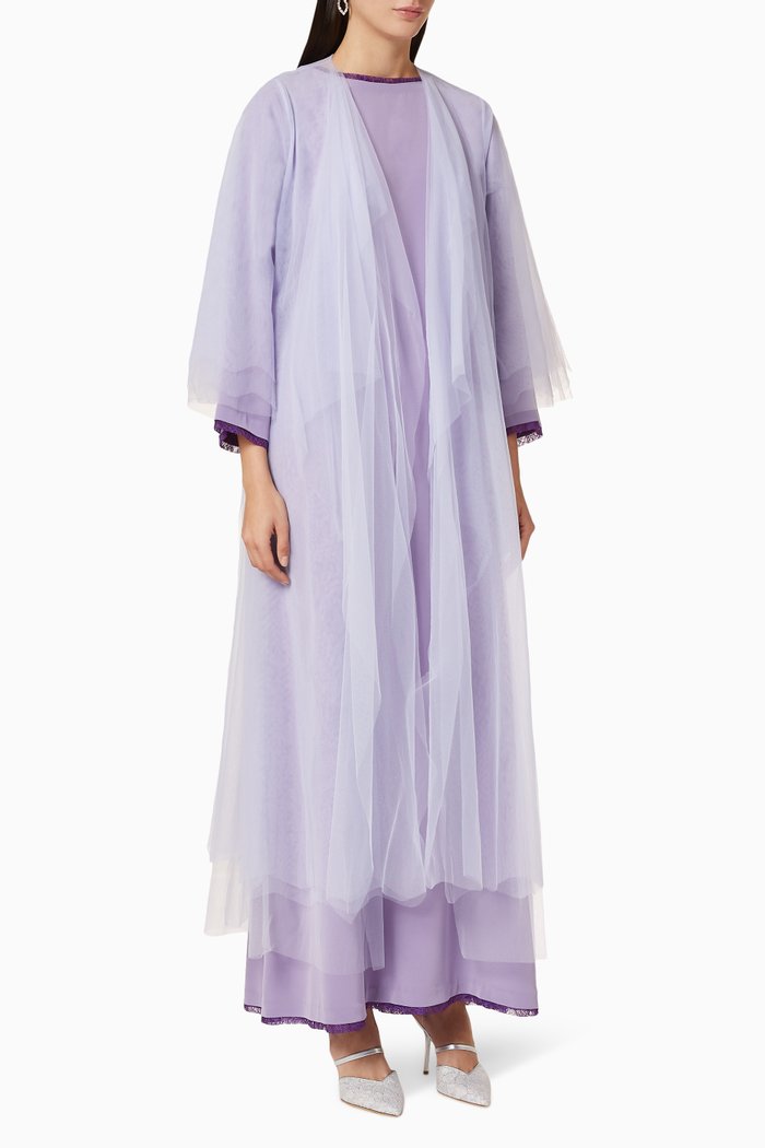 

Asymmetric Net Abaya, Purple