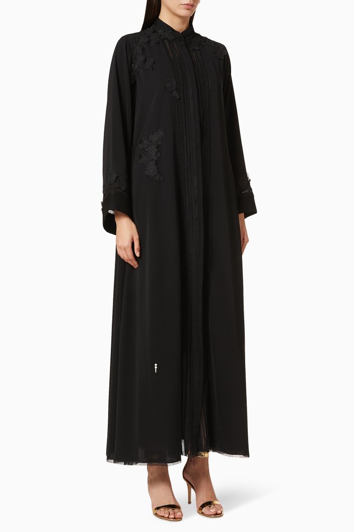

Embroidered Lace Nada Abaya, Black