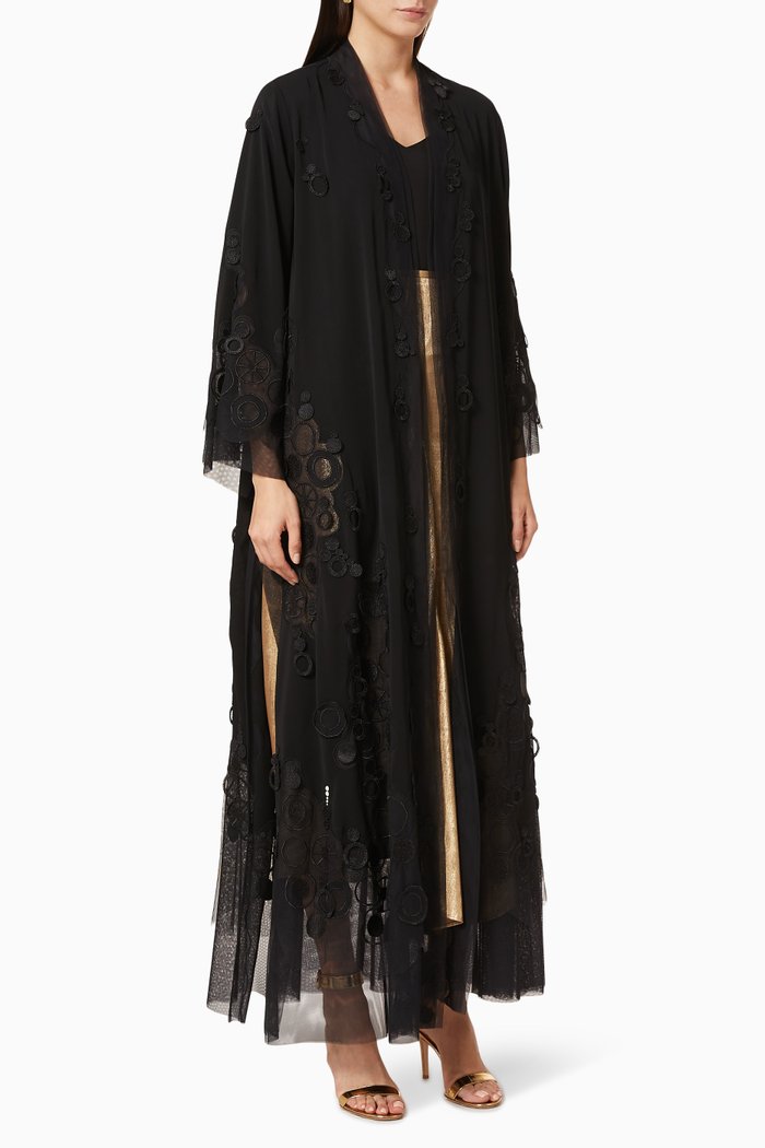 

Embroidered Spanish Satin Abaya, Black