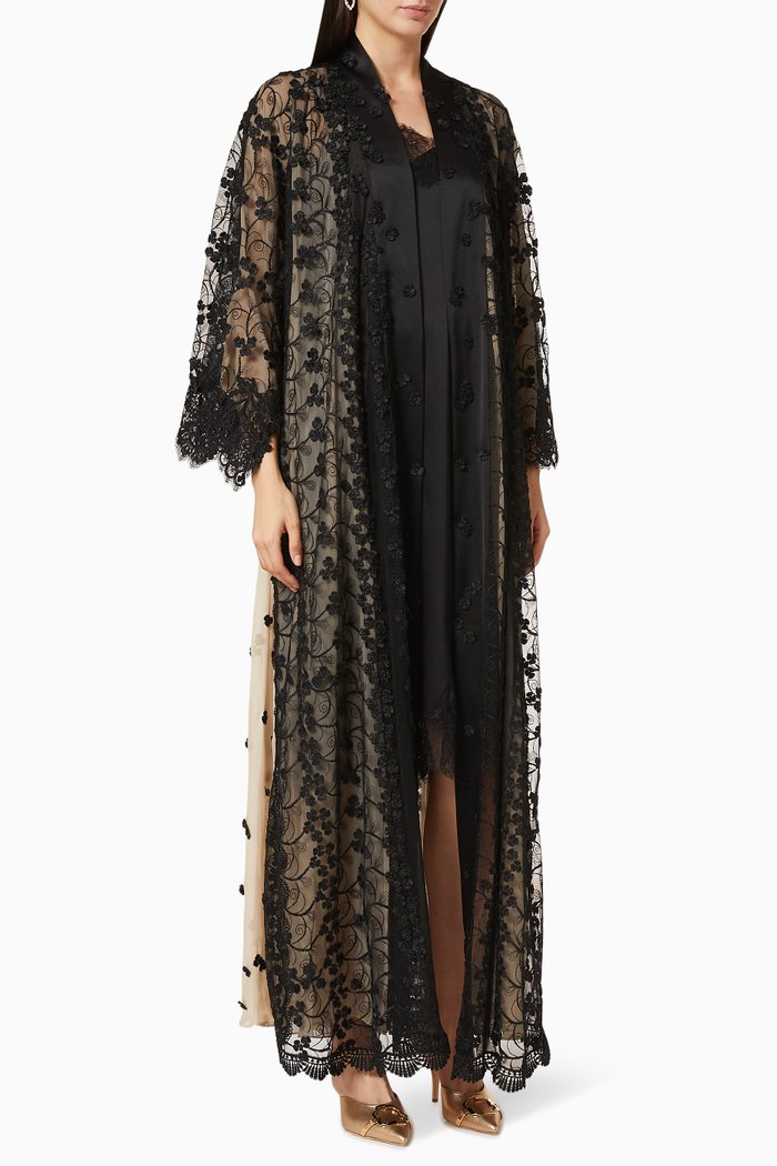 

Embroidered Spanish Satin Abaya, Multicolour