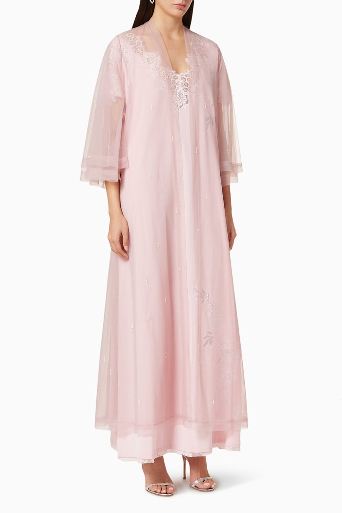 

Solid Net Abaya, Pink