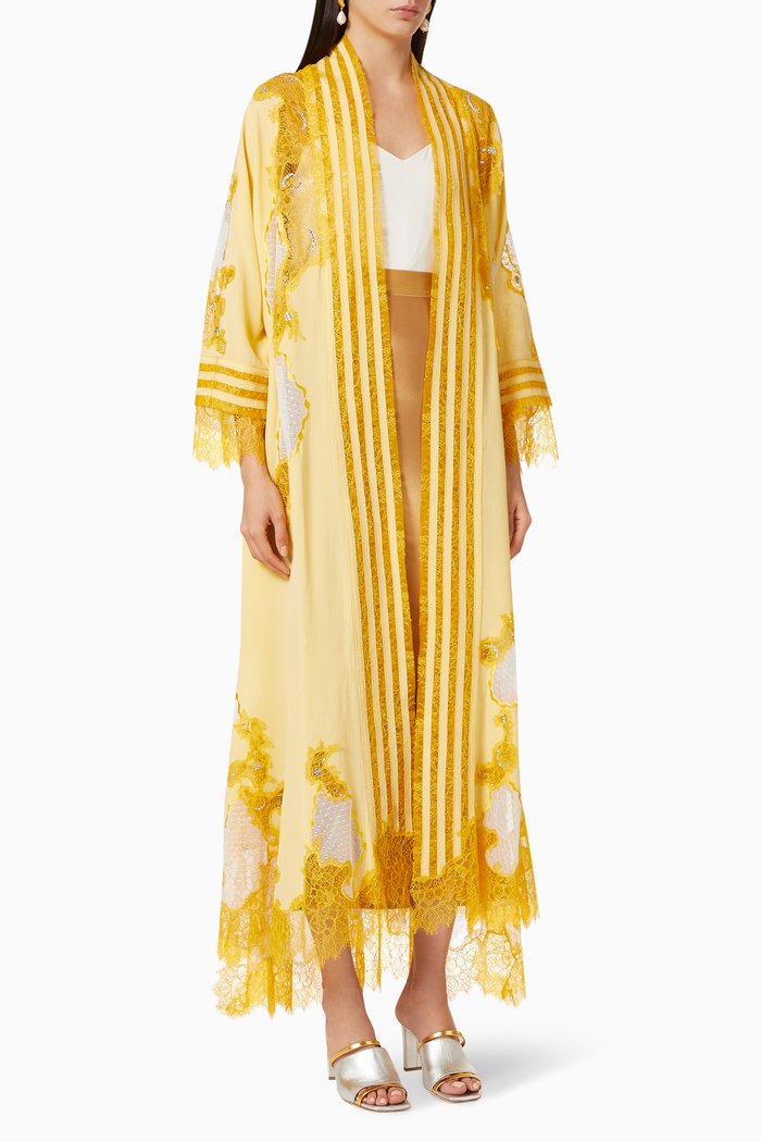 Crystal Italian Net Abaya, Yellow