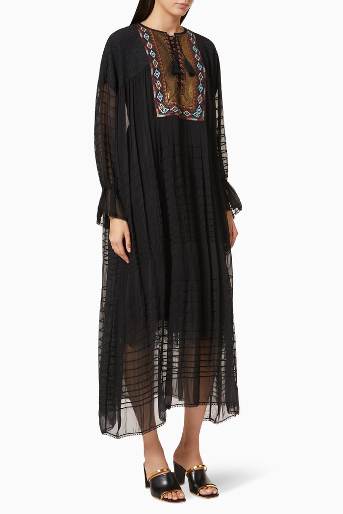 

Bead Embroidered Chiffon Jalabiya, Black