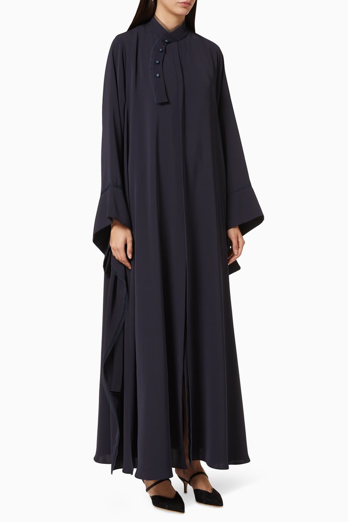 Net Trim Buttoned Abaya, Blue