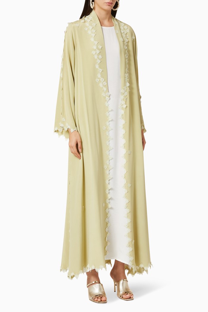 Crystal Lace Crepe Abaya, Green