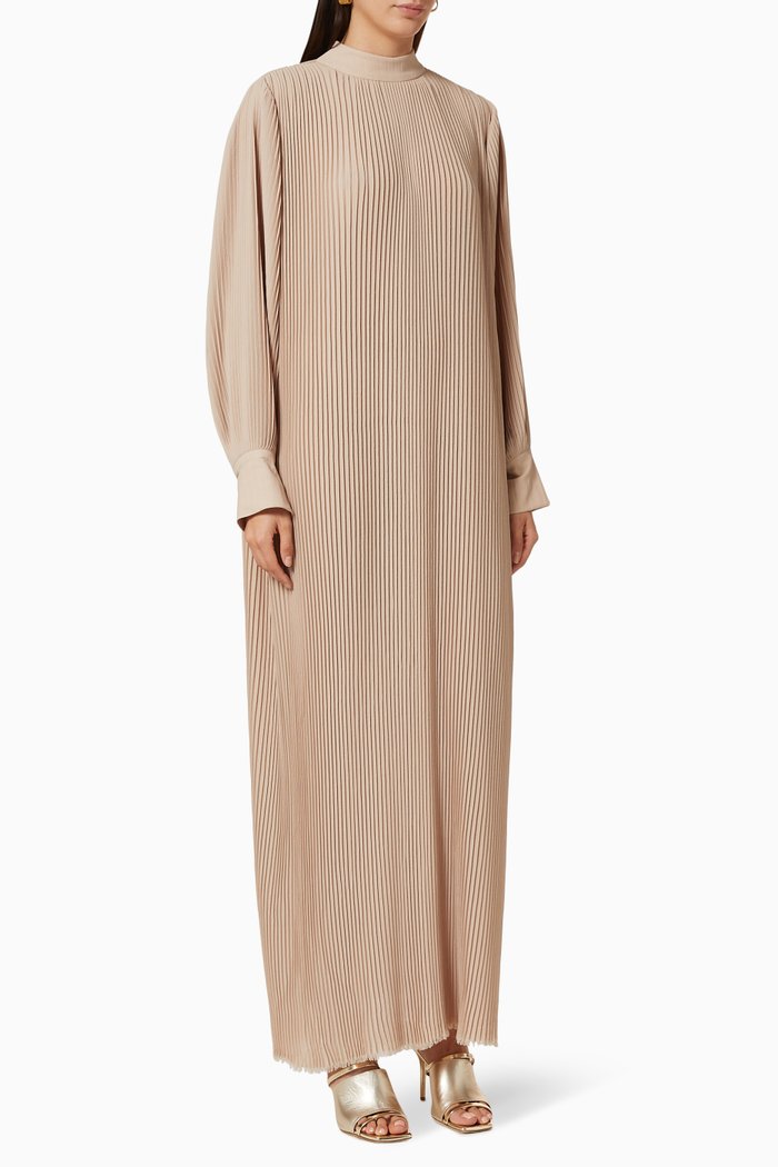 

Pleated Crinkle Dress, Brown