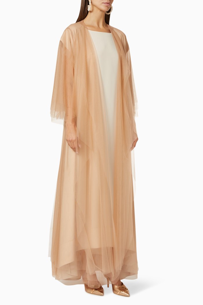 

Voluminous Net Abaya, Neutral