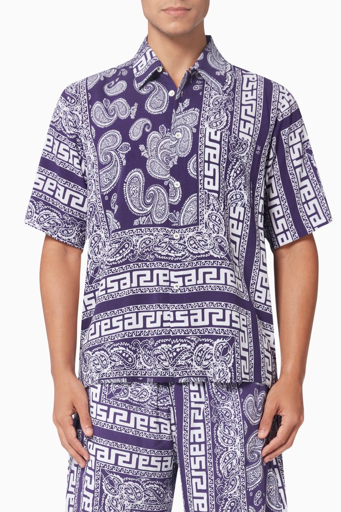 

Bandana Print Hawaiian Shirt in Rayon, Blue