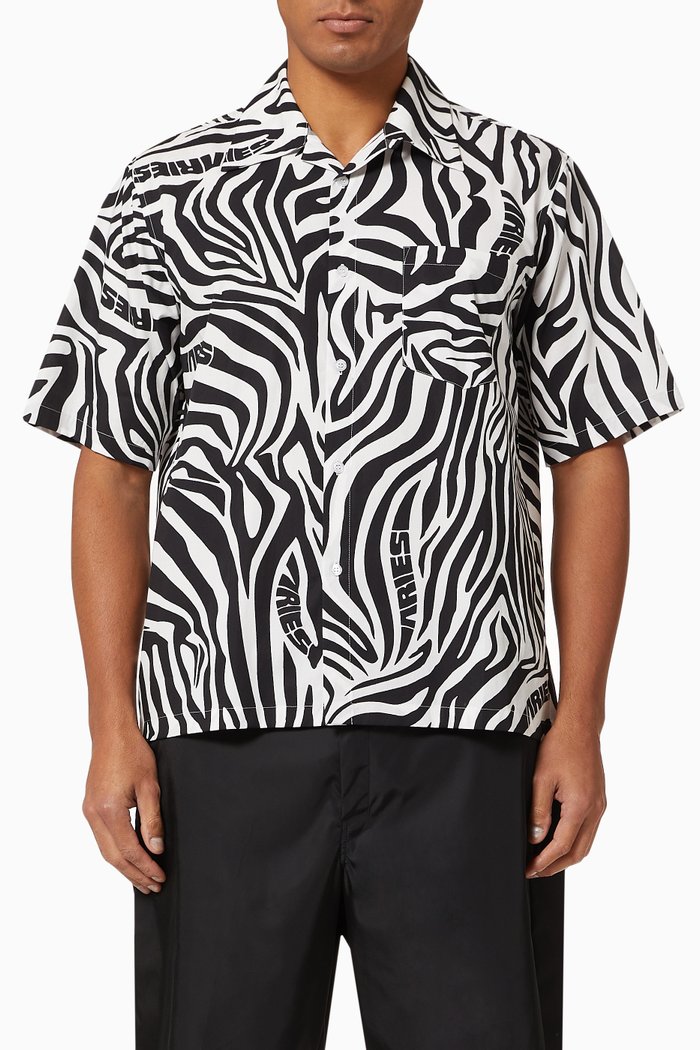 

Zebra Print Hawaiian Shirt in Cotton, Black