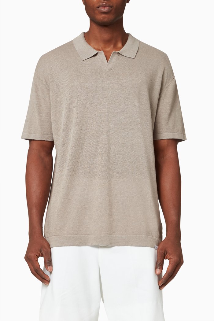 

Elba Cotton-Linen Polo Shirt, Grey