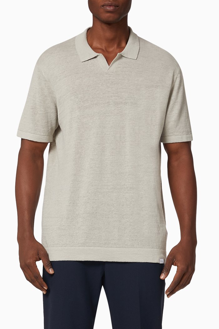 Elba Cotton-Linen Polo Shirt, Grey