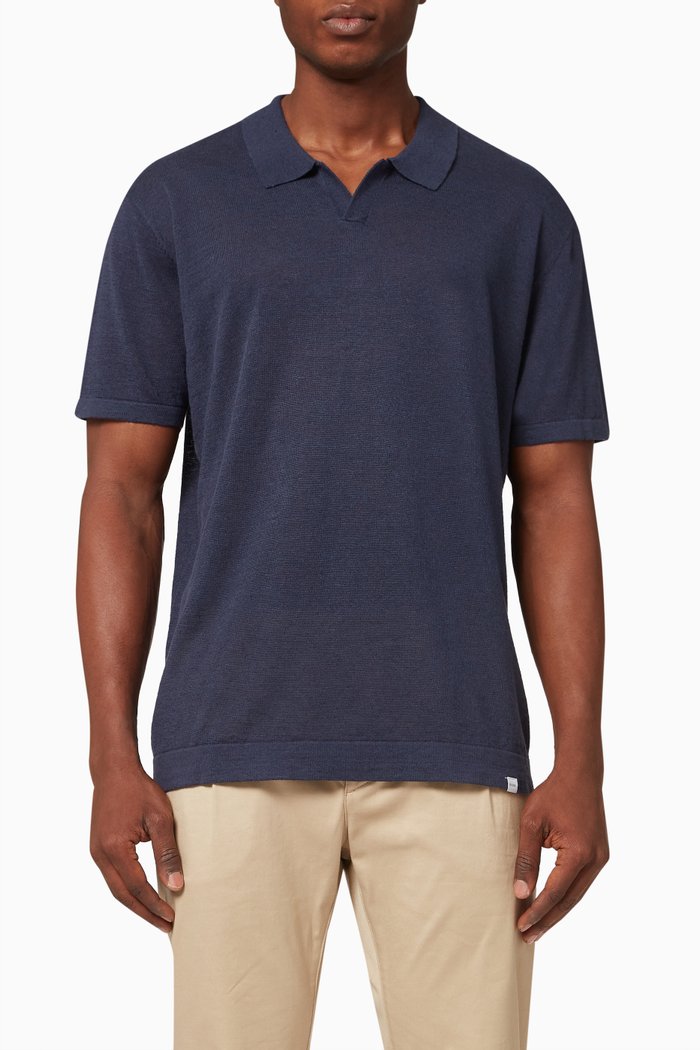 Elba Cotton-Linen Polo Shirt, Blue