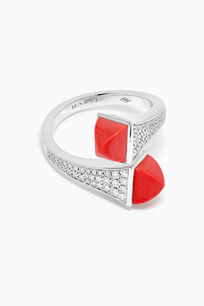 

Cleo Diamond Statement Ring with Pink Coral in 18kt White Gold, Silver