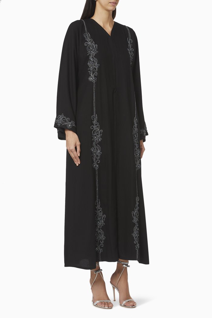 

Lace Striped Abaya, Black