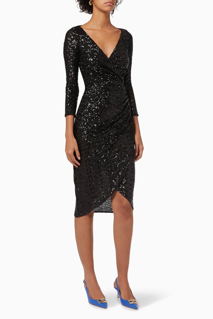 

Draped Dress with Sequin, Black